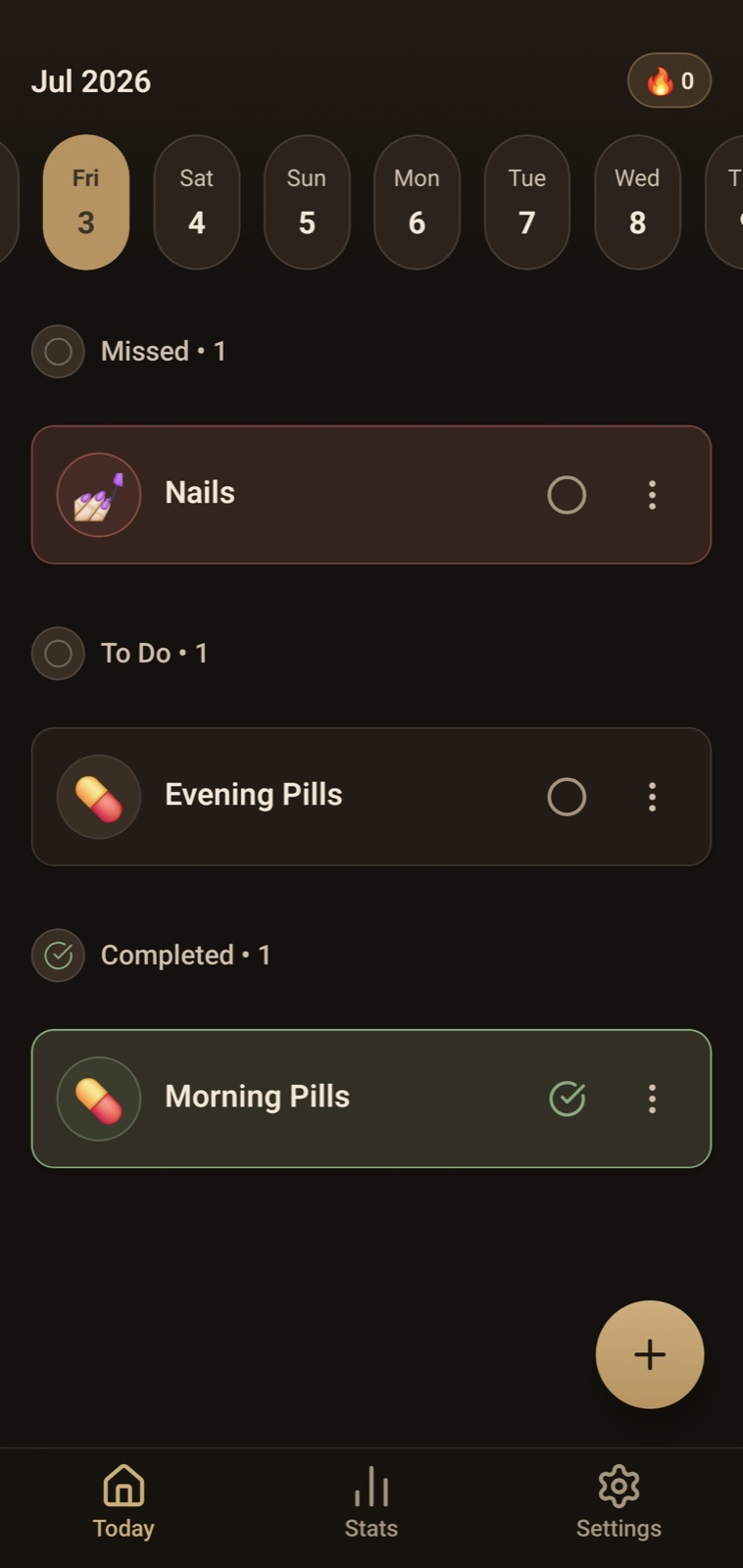 YAHT App Today checklist screen